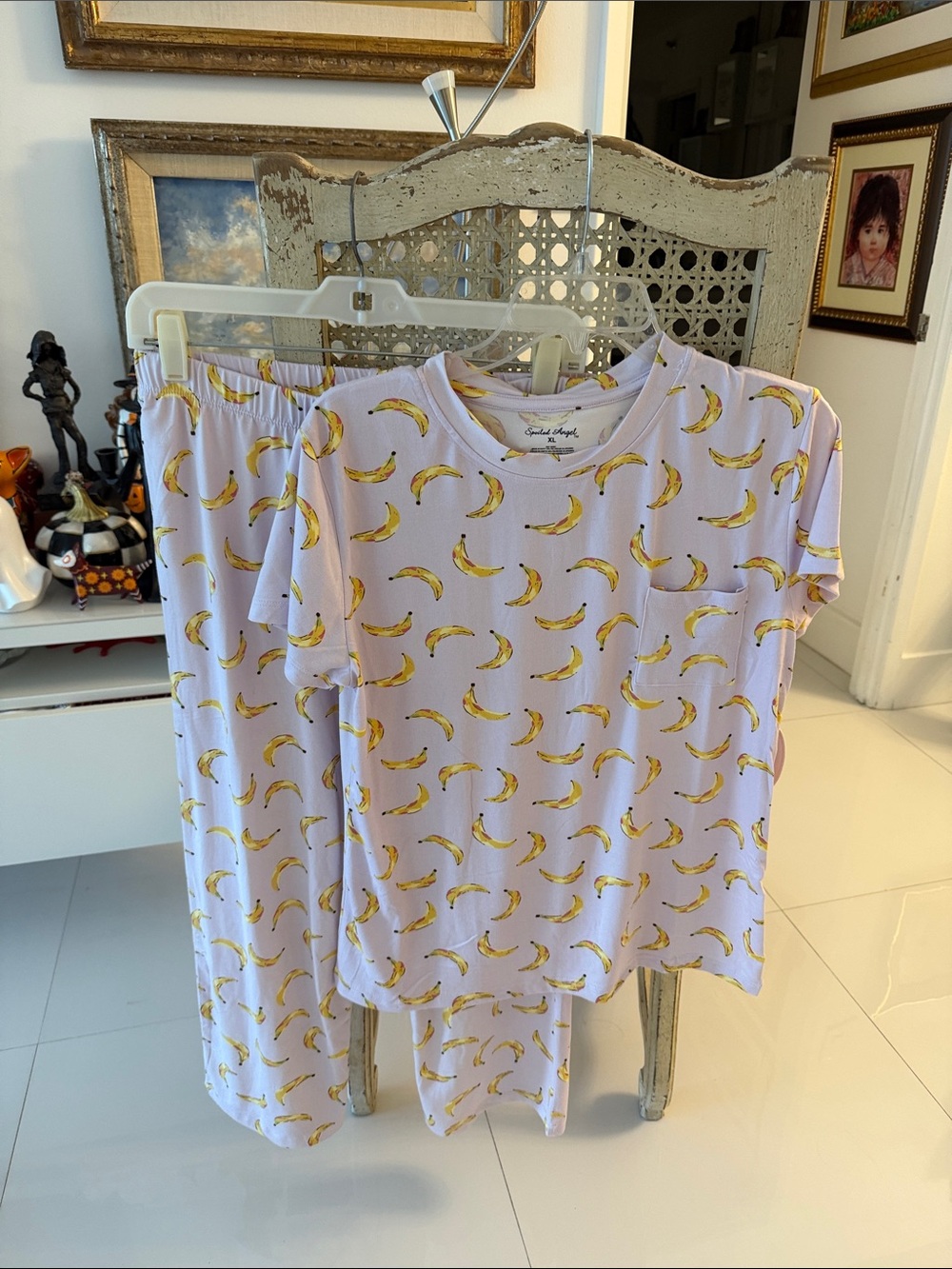 Spoiled Angel Lilac/Yellow Banana Print Loungewear/Pajama Set